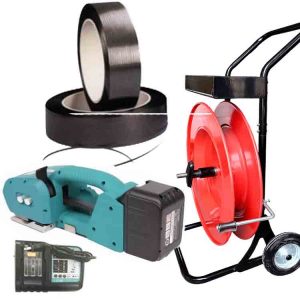 NEO 9-16mm PET/PP akülü çember makinesi seti, akü, şarj cihazı, PET çember, çember taşıma arabası