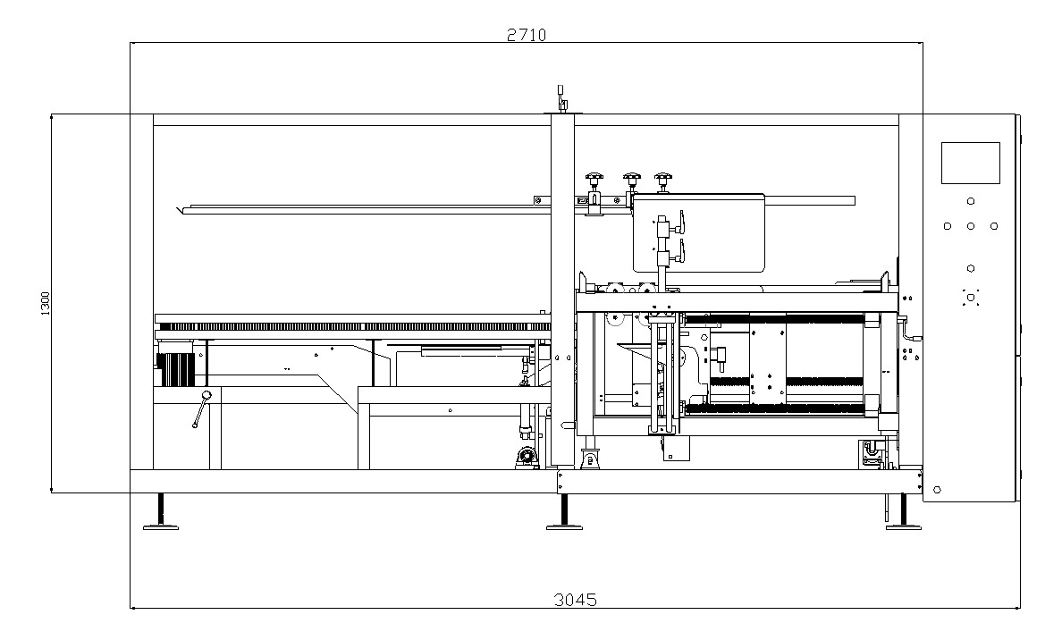 AUTOBOX koli açma makinesi - Eğimli çalışma tablası ile makine yerleşim çizimi